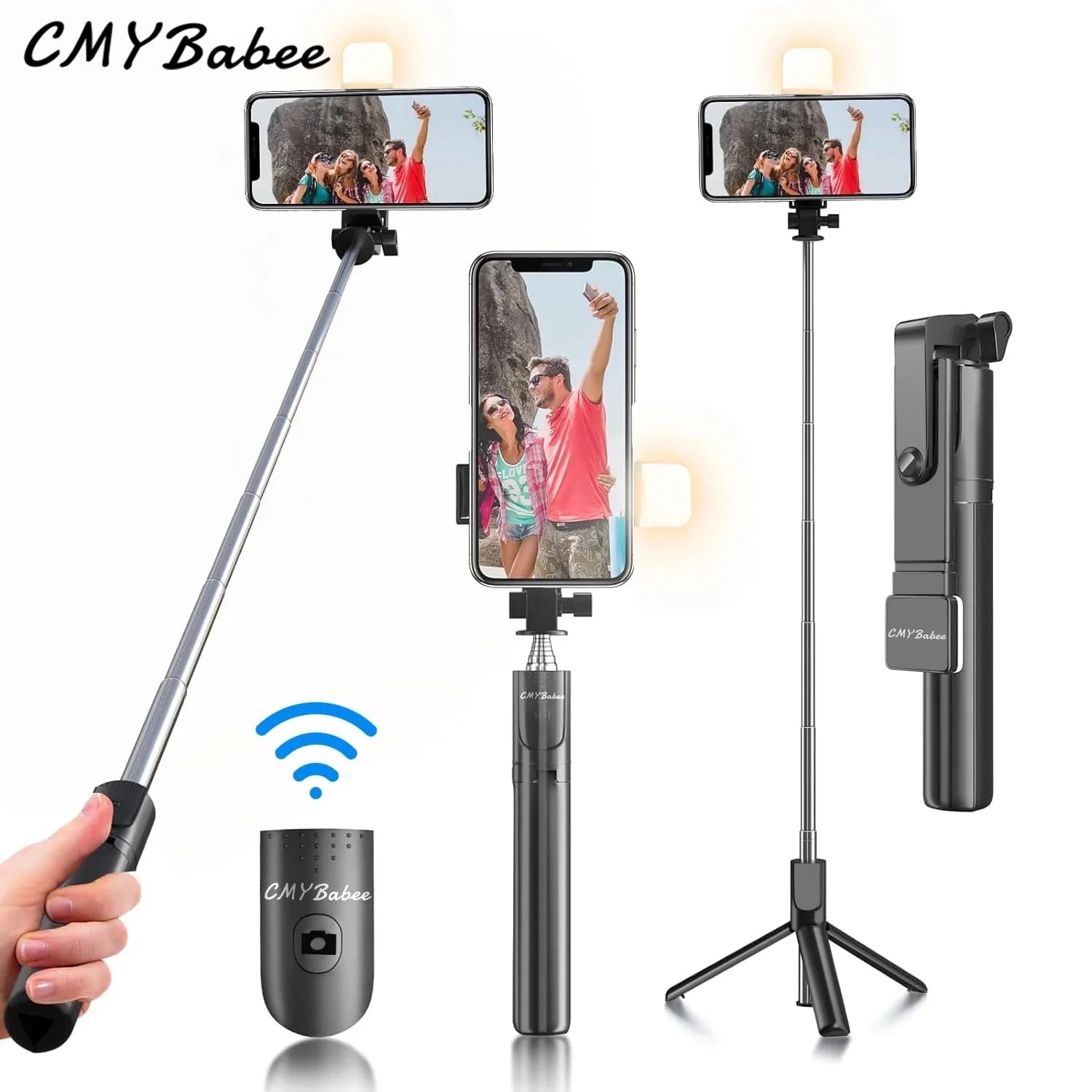 Selfie Stick, 40In Retractable  with Remote, 2 Level Fill Light, Selfie Tripod for Iphone Android