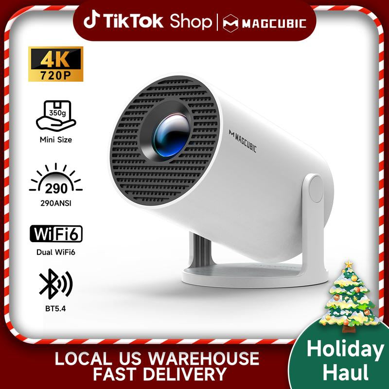 [US Warehouse] Magcubic Hy300Pro Projector 290ANSI Dual Wifi6 4K 1080P Decode Auto Keystone Correction Wireless BT5.4 130"Screen 1280*720P Android 11 Built-In Speaker Allwinner H713 180° Rotatable Mini Portable Home Cinema Outdoor Audio Black Friday Gift