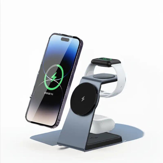 3-In-1 Magnetic Wireless Charger Stand, 15W Aluminum Alloy Magsafe Charging Station for Iphone 15/14/13/12 Series, Airpods 3/Pro/2, Iwatch Ultra/8/7/ 6/SE/5/4/3/2 Devices Durable Cellphone