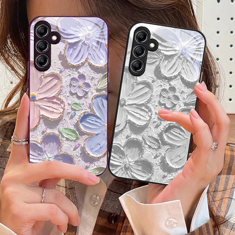 Oil Painting Flowers for Samsung Galaxy A14 4G 20 30 52 20S 21S 22 A32 33 34 42 50 51 53 54 70 71 72 73 5G Glass Phone Case