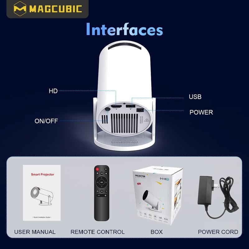 [US Warehouse] Magcubic Hy300Pro Projector 290ANSI Dual Wifi6 4K 1080P Decode Auto Keystone Correction Wireless BT5.4 130"Screen 1280*720P Android 11 Built-In Speaker Allwinner H713 180° Rotatable Mini Portable Home Cinema Outdoor Audio Black Friday Gift