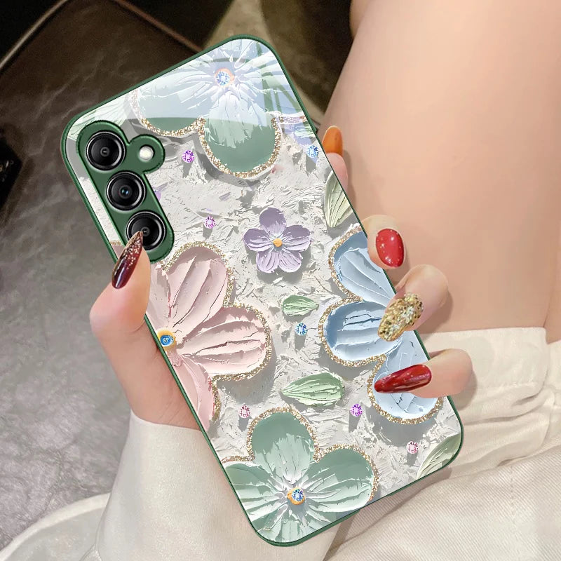 Oil Painting Flowers for Samsung Galaxy A14 4G 20 30 52 20S 21S 22 A32 33 34 42 50 51 53 54 70 71 72 73 5G Glass Phone Case