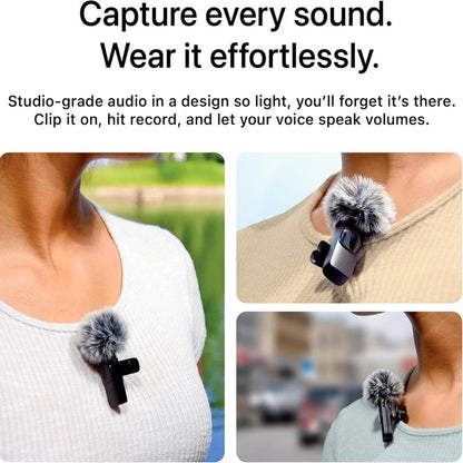 Wireless Lavalier Microphone for Iphone - Android, Ipad, Tablets, Bluetooth Mini Microphone with Noise Canceling,65Ft Transmission,6H Battery Life, Professional Lapel Mic for Video Recording