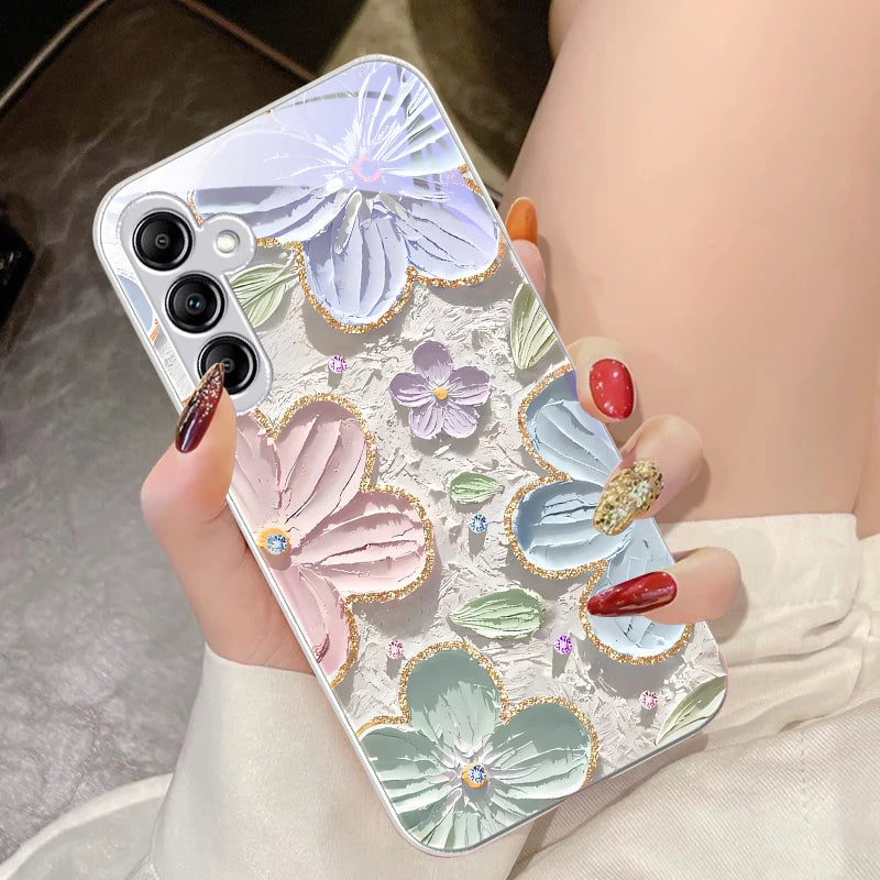 Oil Painting Flowers for Samsung Galaxy A14 4G 20 30 52 20S 21S 22 A32 33 34 42 50 51 53 54 70 71 72 73 5G Glass Phone Case